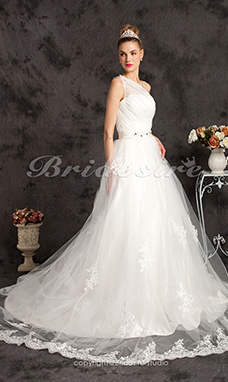 Corte A Tul Satén Cola Corte Solo Hombro Vestido de Novia