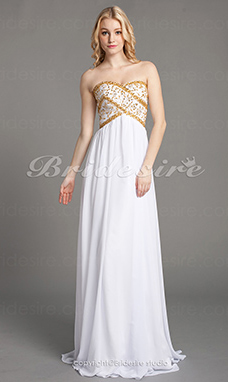 Corte Recto Gasa Hasta el Suelo Escote Corazón Strapless Vestido de Novia