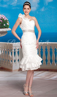 Corte Recto/ Column Tafetán Hasta la Rodilla Asimétrico Solo Hombro Vestido de Novia