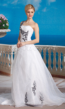 Corte Evasé Organza Cola Corte Solo Hombro Vestido de Novia