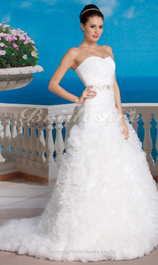 Corte Sirena Cola Gorrailla Organza Y Tafetán Escote Corazón Strapless Vestido de Novia
