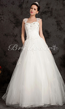 Corte Evasé Hasta el Suelo Tul Escote Corazón Vestido de Novia