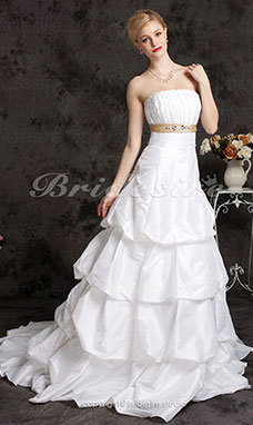 Corte A Strapless Corte Princesa Cola Corte Tafetán Vestido de Novia with Pick-ups y A Belt