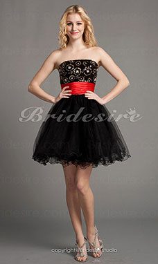 Corte Evasé Tul Corto/Mini Strapless Vestido de cóctel