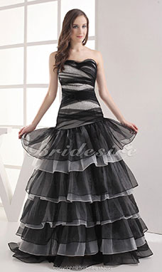 Corte Evasé Escote Corazón Hasta el Suelo Sin Mangas Organza Vestido