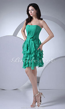 Corte A Strapless Corto/Mini Sin Mangas Gasa Vestido