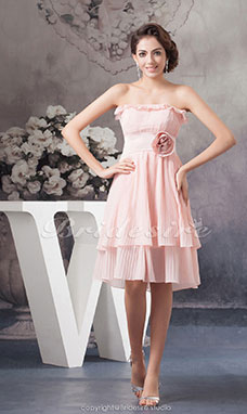 Corte A Strapless Hasta la Rodilla Sin Mangas Gasa Vestido