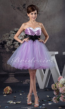 Corte Evasé Escote Corazón Corto/Mini Sin Mangas Organza Vestido
