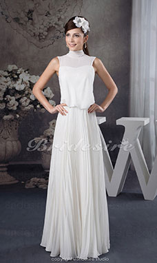 Corte A Escote Alto Hasta el Suelo Sin Mangas Gasa Vestido de Novia