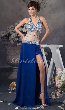 Corte A Escote Halter  Hasta el Suelo Sin Mangas Gasa Organza Vestido de fiesta