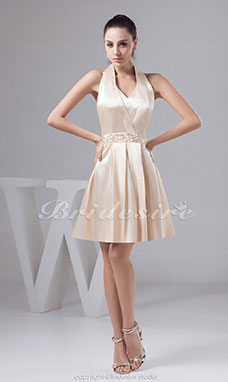 Corte A Escote Halter  Corto/Mini Sin Mangas Satén Vestido