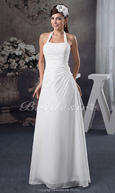 Corte A Escote Halter  Hasta el Suelo Sin Mangas Gasa Vestido de Novia