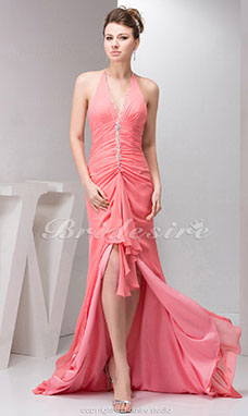Corte Recto Escote Halter  Barrer / cepillo tren Sin Mangas Gasa Vestido de fiesta