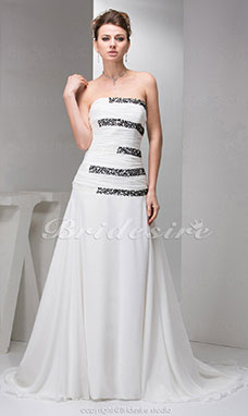 Corte A Strapless Cola Corte Sin Mangas Gasa Vestido de Novia