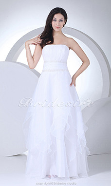 Corte A Strapless Hasta el Suelo Sin Mangas Satén Organza