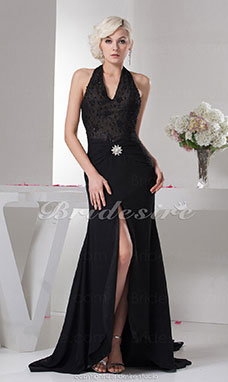 Corte Sirena Escote Halter  Hasta el Suelo Barrer / cepillo tren Sin Mangas Gasa Vestido