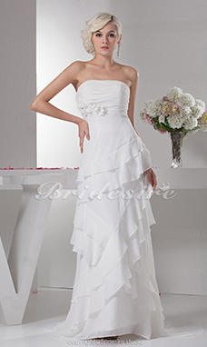 Corte A Strapless Hasta el Suelo Barrer / cepillo tren Sin Mangas Gasa Vestido de Novia