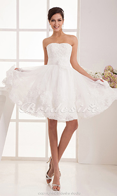 Corte Princesa Strapless Hasta la Rodilla Sin Mangas Encaje Vestido de Novia