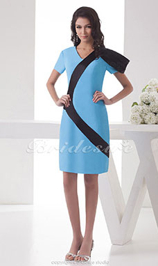 Corte Recto Escote Joya Hasta la Rodilla Manga Corta Satén Vestido