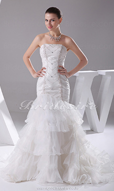 Corte Sirena Strapless Cola Gorrailla Sin Mangas Tafetán Organza Vestido de Novia