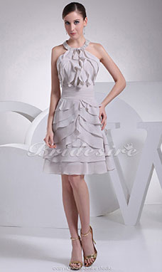 Corte A Escote Halter  Hasta la Rodilla Sin Mangas Gasa Vestido