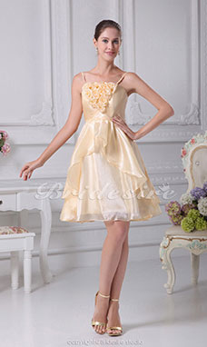 Corte A Tirantes Espaguetis Corto/Mini Sin Mangas Organza Vestido