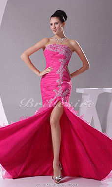 Corte Sirena Strapless Cola Corte Sin Mangas Organza Vestido de fiesta