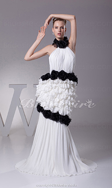 Corte Sirena Escote Halter  Barrer / cepillo tren Sin Mangas Gasa Vestido de Novia