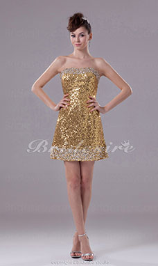 Corte A Strapless Corto/Mini Sin Mangas Con lentejuelas Vestido
