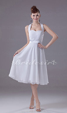 Corte A Escote Halter  Escote Corazón Hasta la Rodilla Sin Mangas Gasa Vestido