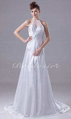 Corte A Escote Halter  Cola Corte Sin Mangas Tul Tramo Satén Vestido de Novia