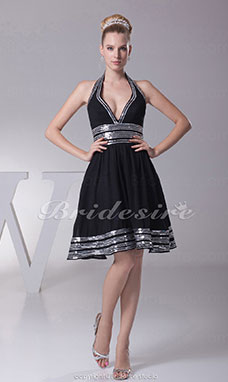 Corte A Escote Halter  Hasta la Rodilla Sin Mangas Gasa Vestido