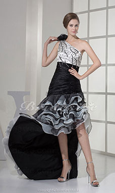 Corte A Solo Hombro Hasta el Suelo Sin Mangas Organza Tramo Satén Vestido de fiesta