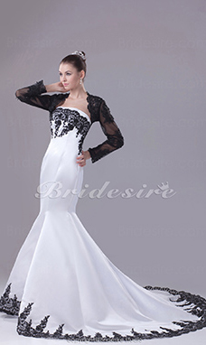 Corte Sirena Strapless Cola Gorrailla Manga Larga Satén Organza Vestido de Novia