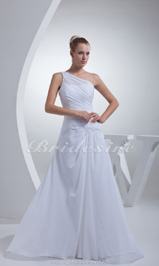 Corte Recto Solo Hombro Cola Corte Sin Mangas Gasa Vestido de Novia