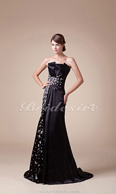 Corte Sirena Strapless Hasta el Suelo Sin Mangas Satén Vestido