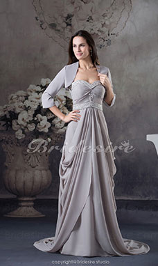 Corte Recto Escote Corazón Hasta el Suelo Barrer / cepillo tren Manga de longitud 3/4 Gasa Vestido