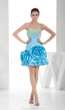 Corte A Strapless Corto/Mini Sin Mangas Satén Vestido