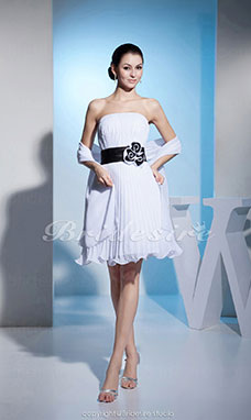 Corte A Strapless Hasta la Rodilla Sin Mangas Organza Vestido