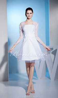 Corte A Strapless Hasta la Rodilla Manga Larga Satén Gasa Vestido