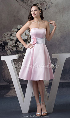 Corte A Strapless Hasta la Rodilla Sin Mangas Satén Vestido