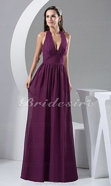 Corte A Escote Halter  Hasta el Suelo Sin Mangas Gasa Vestido