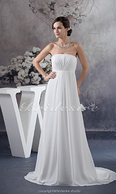 Corte A Strapless Hasta el Suelo Cola Corte Sin Mangas Gasa Vestido de Novia