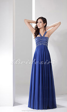 Corte A Escote Halter  Hasta el Suelo Sin Mangas Gasa Vestido