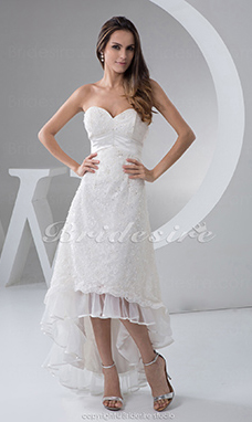 Corte A Escote Corazón Asimétrico Sin Mangas Satén Encaje Organza Vestido de Novia