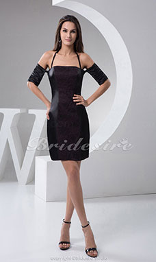 Corte Recto Escote Halter  Corto/Mini Sin Mangas Encaje Satén Vestido