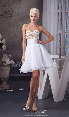 Corte A Escote Corazón Corto/Mini Sin Mangas Organza Tramo Satén Vestido