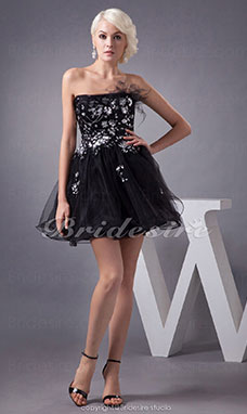 Corte A Strapless Corto/Mini Sin Mangas Tul Vestido