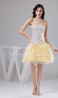 Corte Evasé Strapless Corto/Mini Sin Mangas Tafetán Tul Vestido