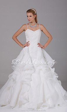 Corte A Tirantes Espaguetis Cola Gorrailla Sin Mangas Organza Vestido de Novia